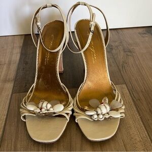 Vince camuto imagine ivory leather embellished heeled sandals s 8.5